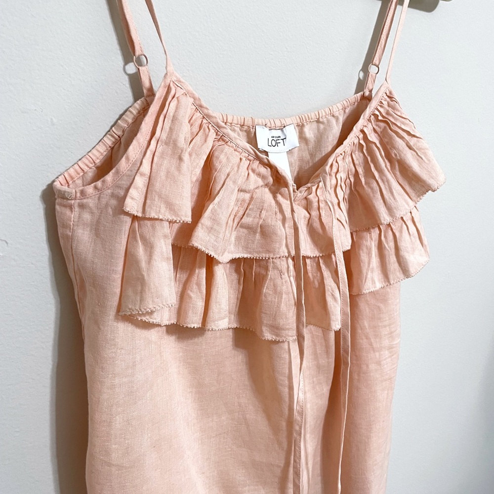LOFT Strappy Linen Blouse with Ruffle at the Neckline